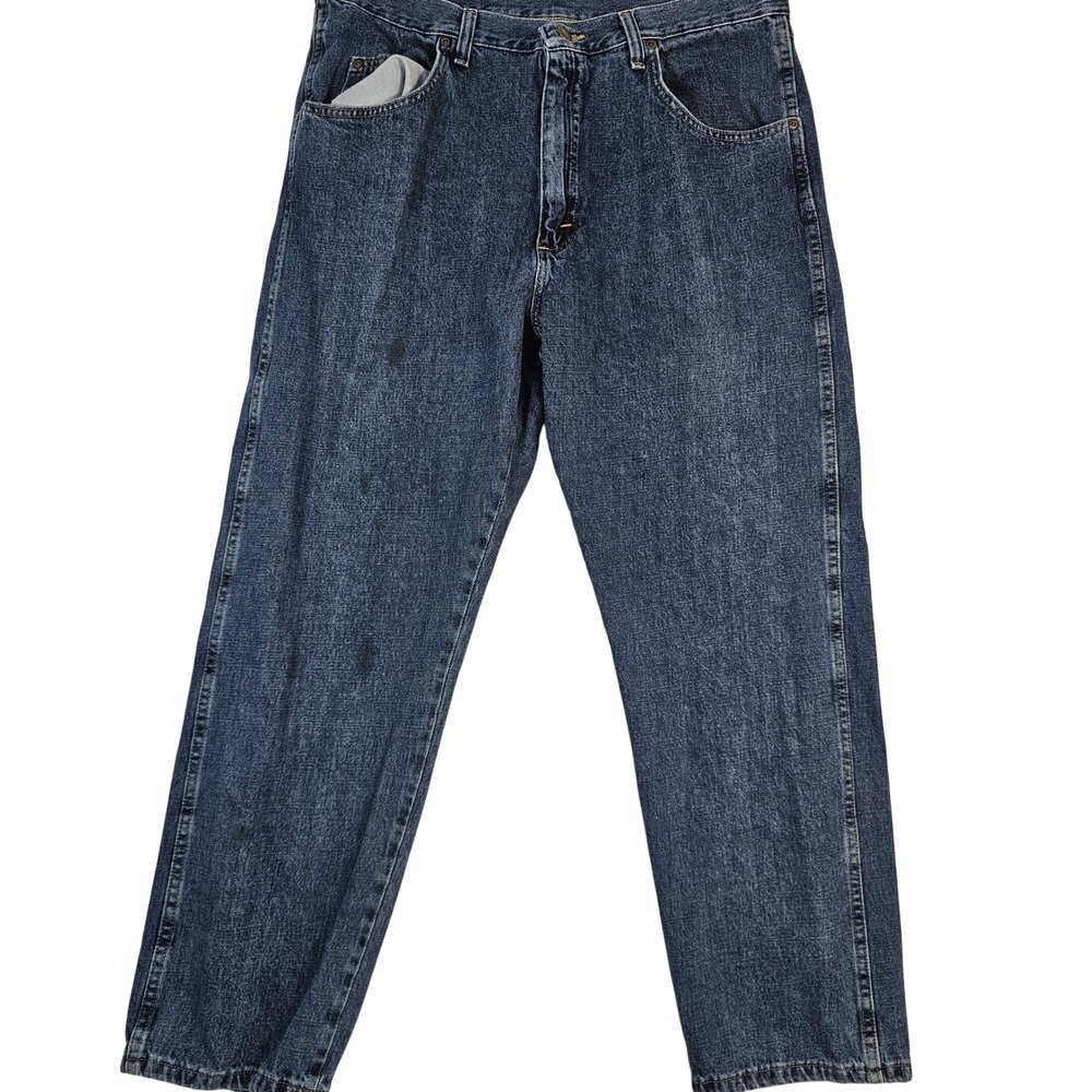 Wrangler Rugged Wear Mens 38x30 Dark Wash Straight Leg Cotton Jeans 35001SW
